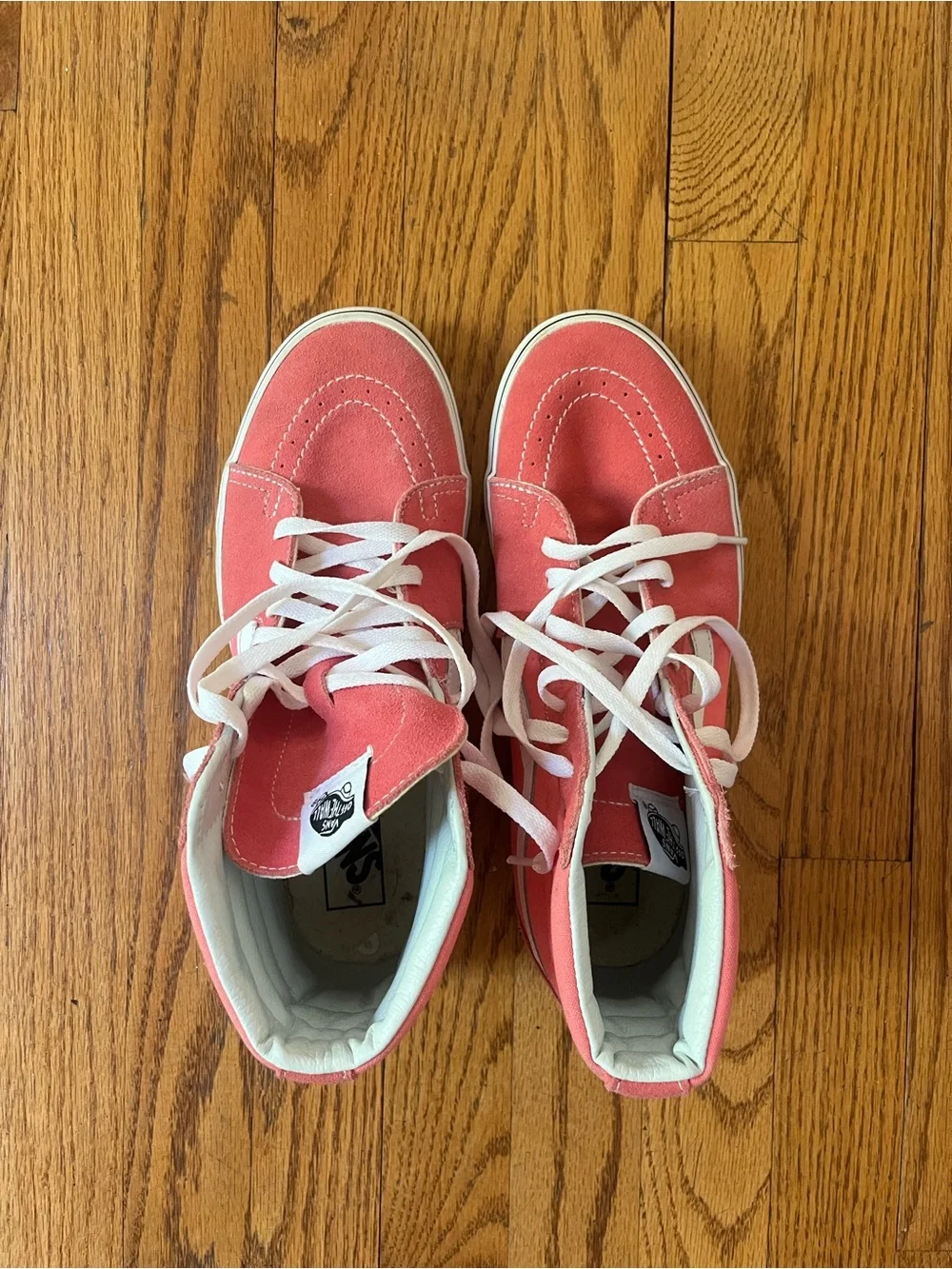 Vans Coral Pink High-Top Skate Sneakers with White Trim